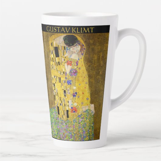 Gustav Klimt – The Kiss – Custom Text Latte Mok (Rechts)