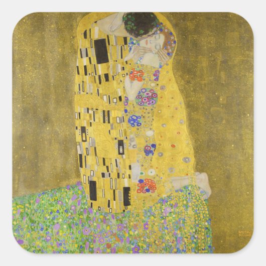 Gustav Klimt - The Kiss Vierkante Sticker (Voorkant)