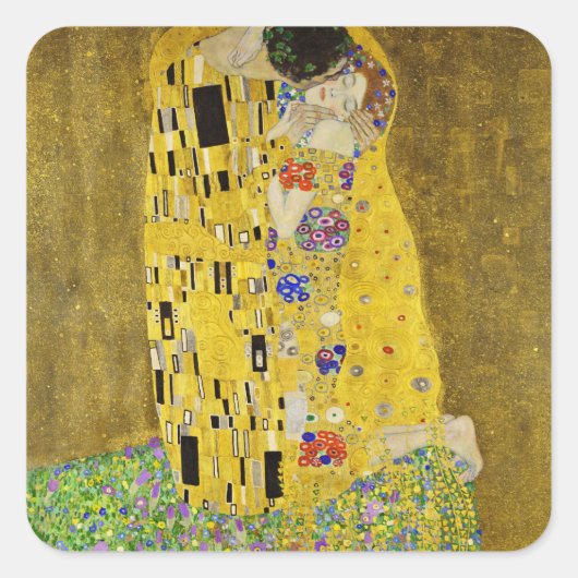 Gustav Klimt - The Kiss Vierkante Sticker (Voorkant)