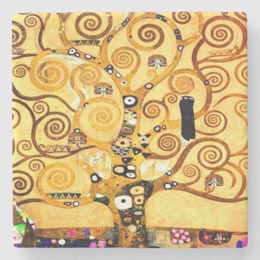 Gustav Klimt Tree of Life Stenen Onderzetter (Voorkant)