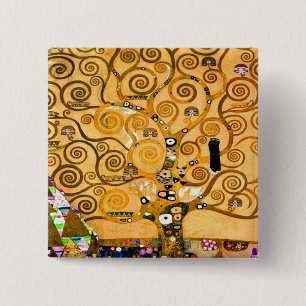 Gustav Klimt Tree of Life Vierkante Button 5,1 Cm