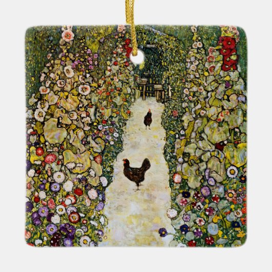 Gustav Klimt - Tuin pad met kippen Keramisch Ornament (Voorkant)