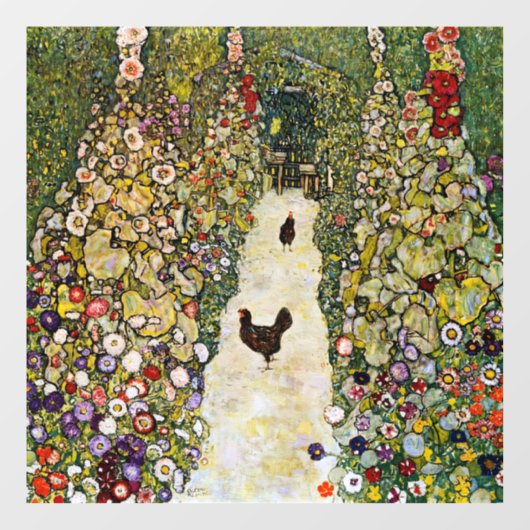 Gustav Klimt - Tuin pad met kippen Raamsticker (Vel)