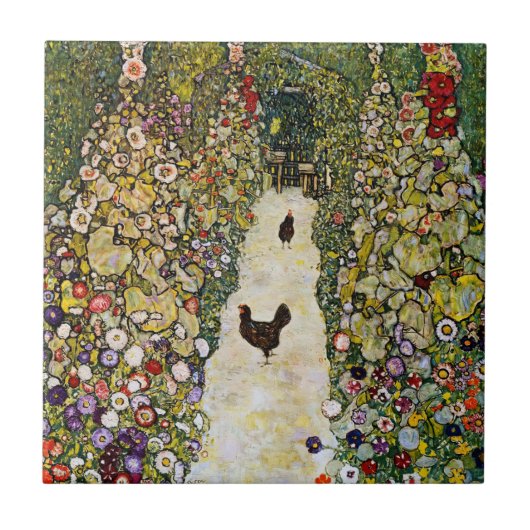 Gustav Klimt - Tuin pad met kippen Tegeltje (Voorkant)