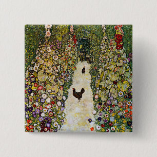 Gustav Klimt - Tuin pad met kippen Vierkante Button 5,1 Cm