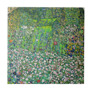 Gustav Klimt - Tuinbouwlandschap en heuvel Tegeltje