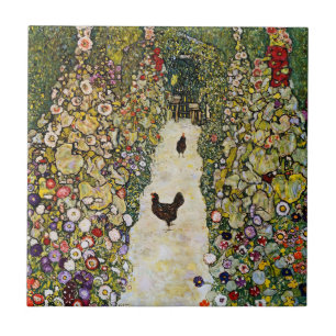 Gustav Klimt - Tuinpad met kippen Tegeltje
