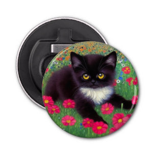 Gustav Klimt Tuxedo Cat Button Flesopener