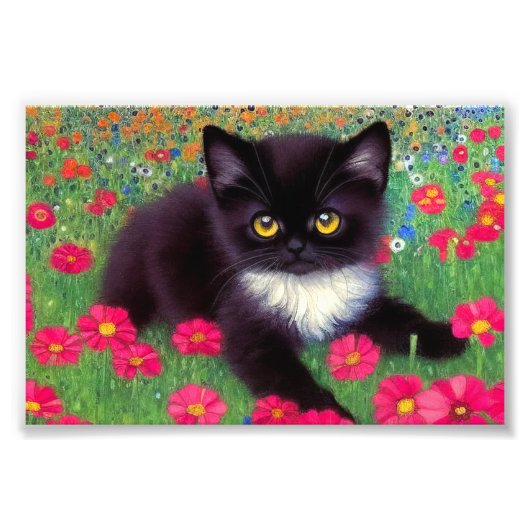 Gustav Klimt Tuxedo Cat Foto Afdruk (Voorkant)