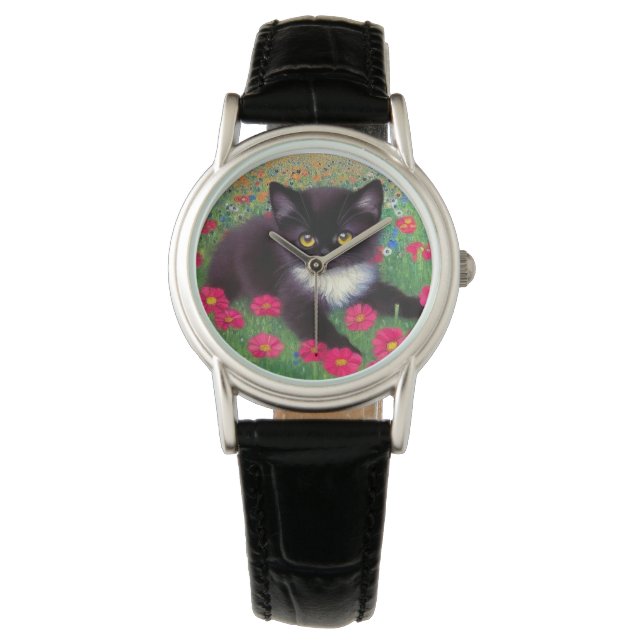 Gustav Klimt Tuxedo Cat Horloge (Voorkant)