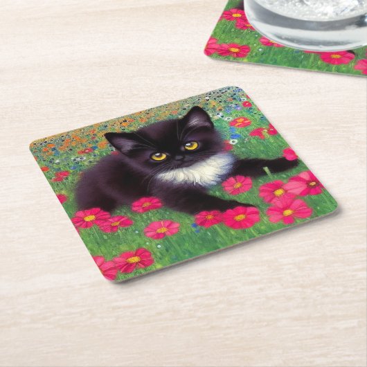 Gustav Klimt Tuxedo Cat Kartonnen Onderzetters (Schuin)