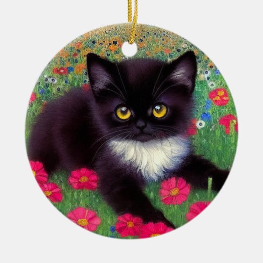 Gustav Klimt Tuxedo Cat Keramisch Ornament (Voorkant)