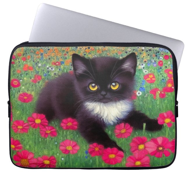 Gustav Klimt Tuxedo Cat Laptop Sleeve (Voorkant)