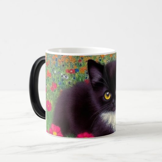 Gustav Klimt Tuxedo Cat Magische Mok (Voorkant links)