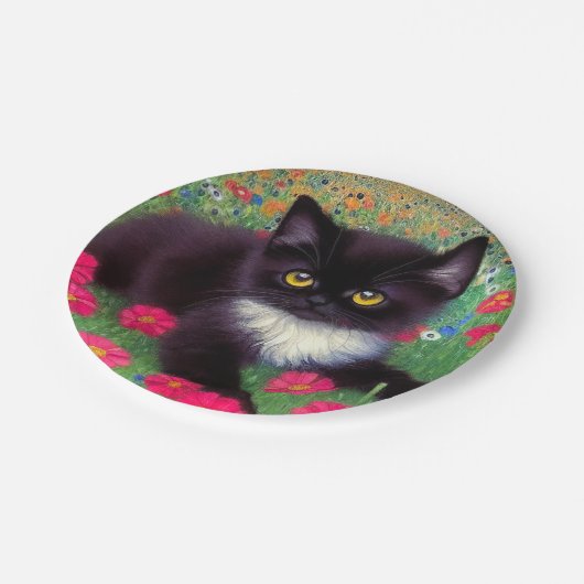 Gustav Klimt Tuxedo Cat Papieren Bordje (Gekanteld)