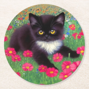 Gustav Klimt Tuxedo Cat Ronde Kartonnen Onderzetter