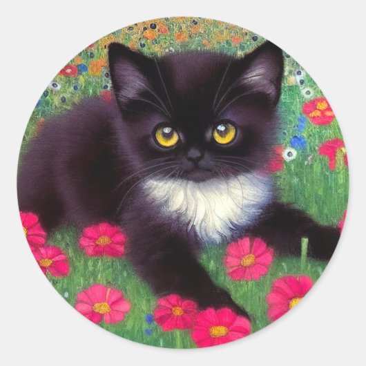 Gustav Klimt Tuxedo Cat Ronde Sticker (Voorkant)