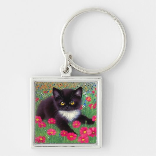 Gustav Klimt Tuxedo Cat Sleutelhanger (Voorkant)