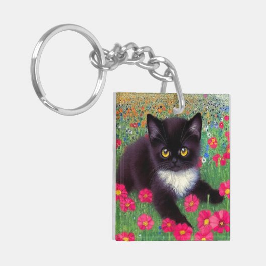 Gustav Klimt Tuxedo Cat Sleutelhanger (Voorkant Links)