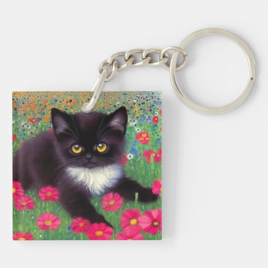 Gustav Klimt Tuxedo Cat Sleutelhanger (Achterkant)