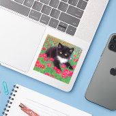 Gustav Klimt Tuxedo Cat Sticker (Laptop met iPhone)