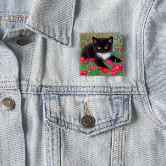 Gustav Klimt Tuxedo Cat Vierkante Button 5,1 Cm (In situ)