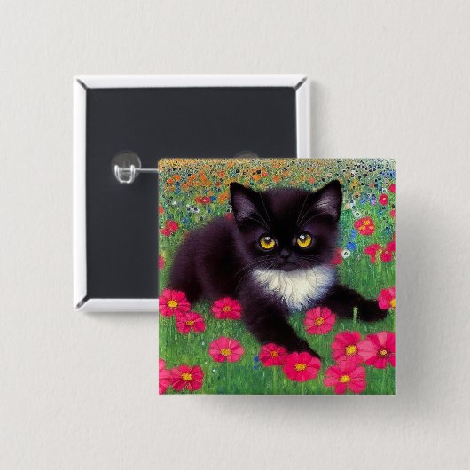 Gustav Klimt Tuxedo Cat Vierkante Button 5,1 Cm (Voorkant /achterkant)