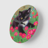 Gustav Klimt Tuxedo Kat met Kloknummers Ronde Klok (Hoek)
