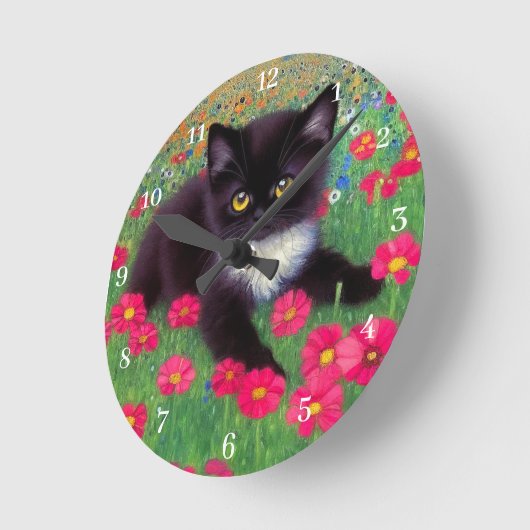 Gustav Klimt Tuxedo Kat met witte kloknummers Ronde Klok (Hoek)