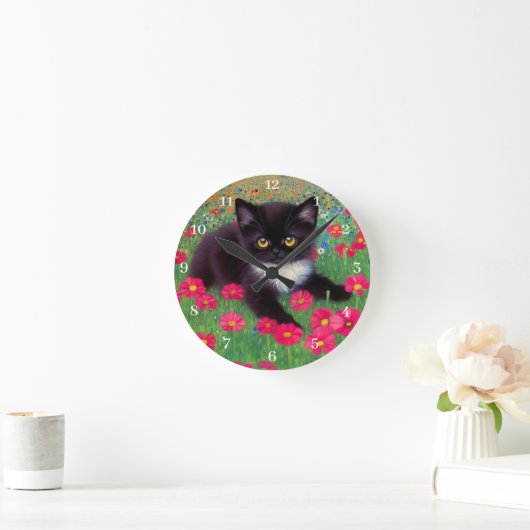 Gustav Klimt Tuxedo Kat met witte kloknummers Ronde Klok (Huis)