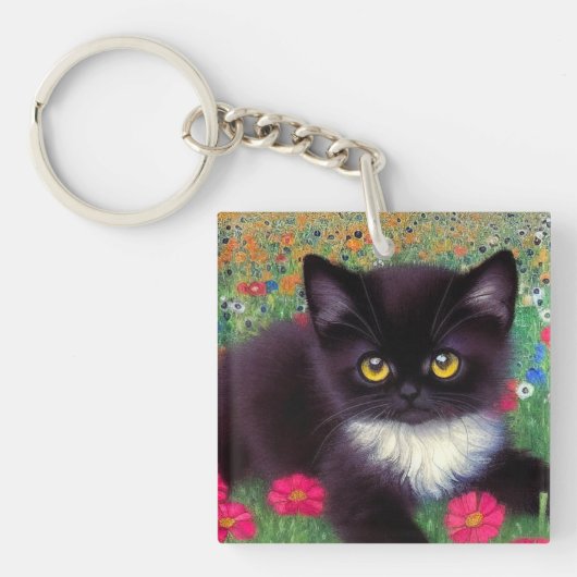 Gustav Klimt Tuxedo Kat Sleutelhanger (voorkant)