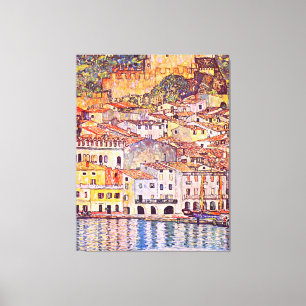 Gustav Klimt . Verschilderij van Malcesine en Gard Canvas Afdruk
