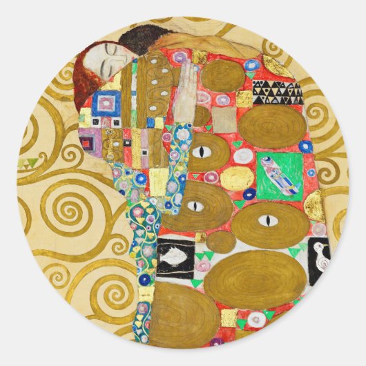 Gustav Klimt Vervulling Nouveau Koppel Ronde Sticker (Voorkant)