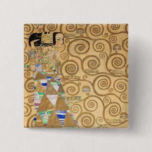 Gustav Klimt - Verwachting, Stoclet Frieze Vierkante Button 5,1 Cm