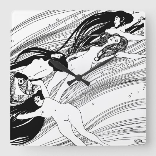 Gustav Klimt - Visbloed Surrealistische Japanse ku Vierkante Klok (Voorkant)