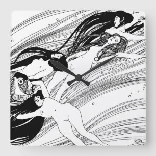 Gustav Klimt - Visbloed Surrealistische Japanse ku Vierkante Klok