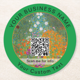 Gustav Klimt - Vloeibare tuin QR-code Ronde Kartonnen Onderzetter