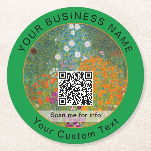 Gustav Klimt - Vloeibare tuin QR-code Ronde Kartonnen Onderzetter (Voorkant)