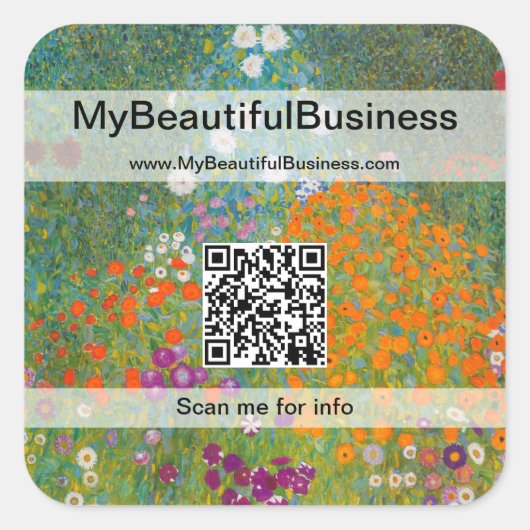 Gustav Klimt - Vloeibare tuin QR-code Vierkante Sticker (Voorkant)