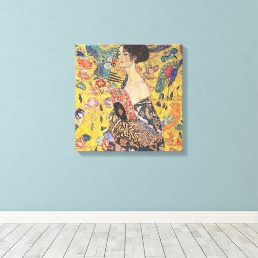 Gustav Klimt - Vrouw met ventilator Canvas Afdruk (Insitu (Houten vloer))