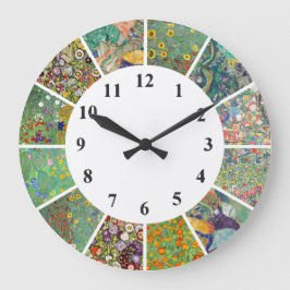 Gustav Klimt Wall Clock Blue Green Floral Patronen Grote Klok