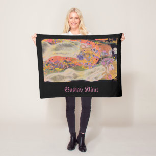 Gustav Klimt Water Serpents beroemd schilderij Roz Fleece Deken