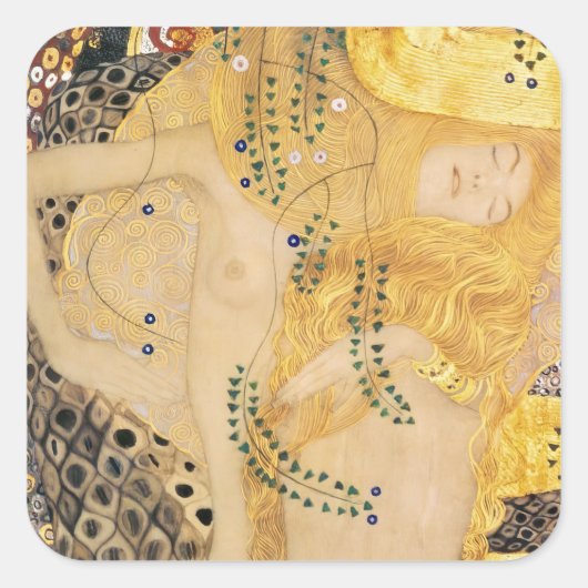 Gustav Klimt - Waterslangen I Vierkante Sticker (Voorkant)