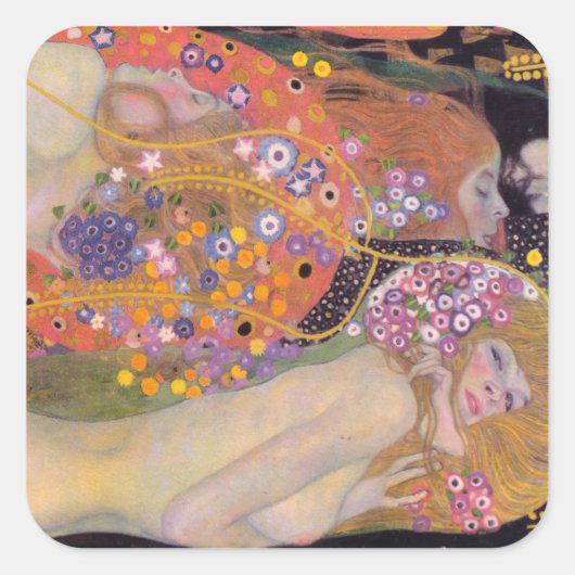 Gustav Klimt - Waterslangen II Vierkante Sticker (Voorkant)