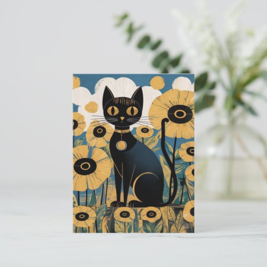 Gustav Klimt Zwarte kat in een bloementuin, katten Briefkaart (Staand voorkant)