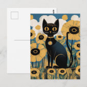 Gustav Klimt Zwarte kat in een bloementuin, katten Briefkaart (Voorkant / Achterkant)