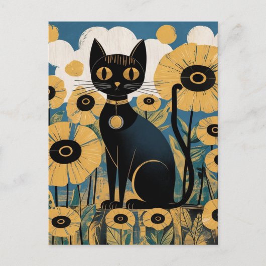 Gustav Klimt Zwarte kat in een bloementuin, katten Briefkaart (Voorkant)