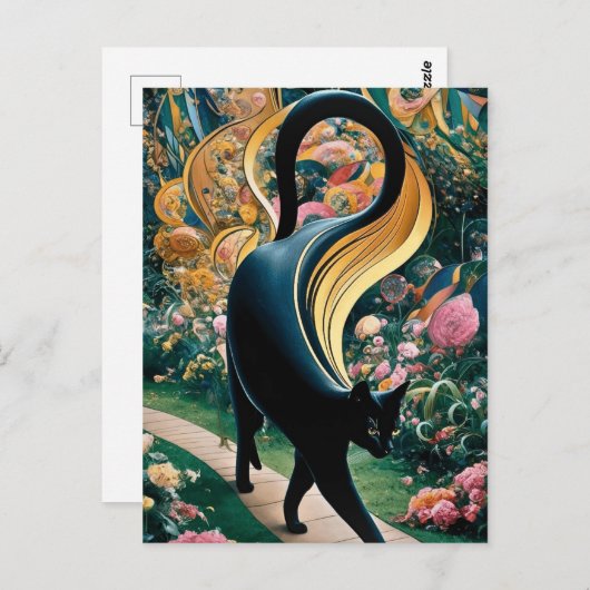 Gustav Klimt Zwarte kat in een bloementuin, katten Briefkaart (Voorkant / Achterkant)