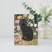 Gustav Klimt Zwarte kat in een bloementuin, katten Briefkaart (Staand voorkant)