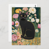 Gustav Klimt Zwarte kat in een bloementuin, katten Briefkaart (Voorkant / Achterkant)